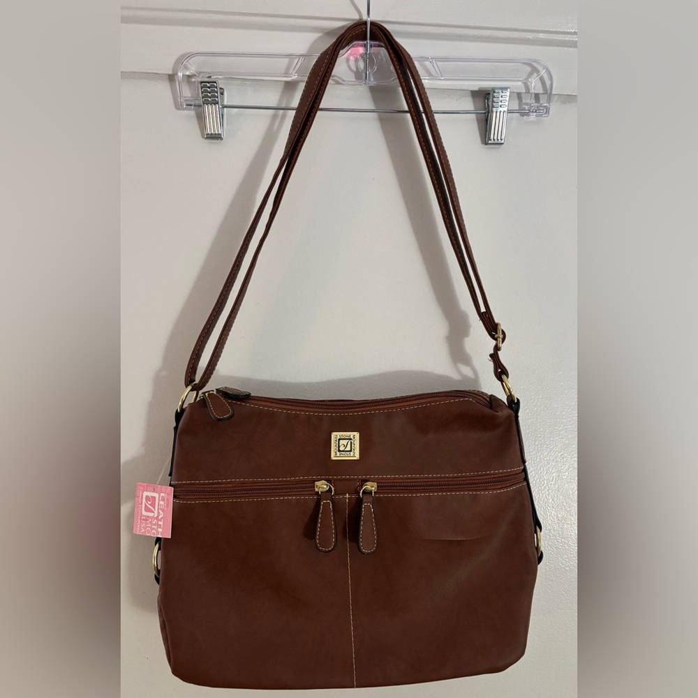 Stone Mountain USA Rich Brown Bonded Leather Shoulder Hobo Bag NWT